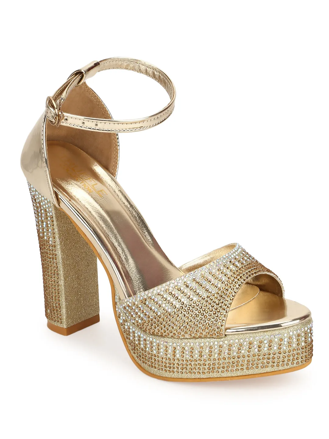 Gold Patent Glitter High Block Heel Sandals (TC-SLC-S8-GLD)