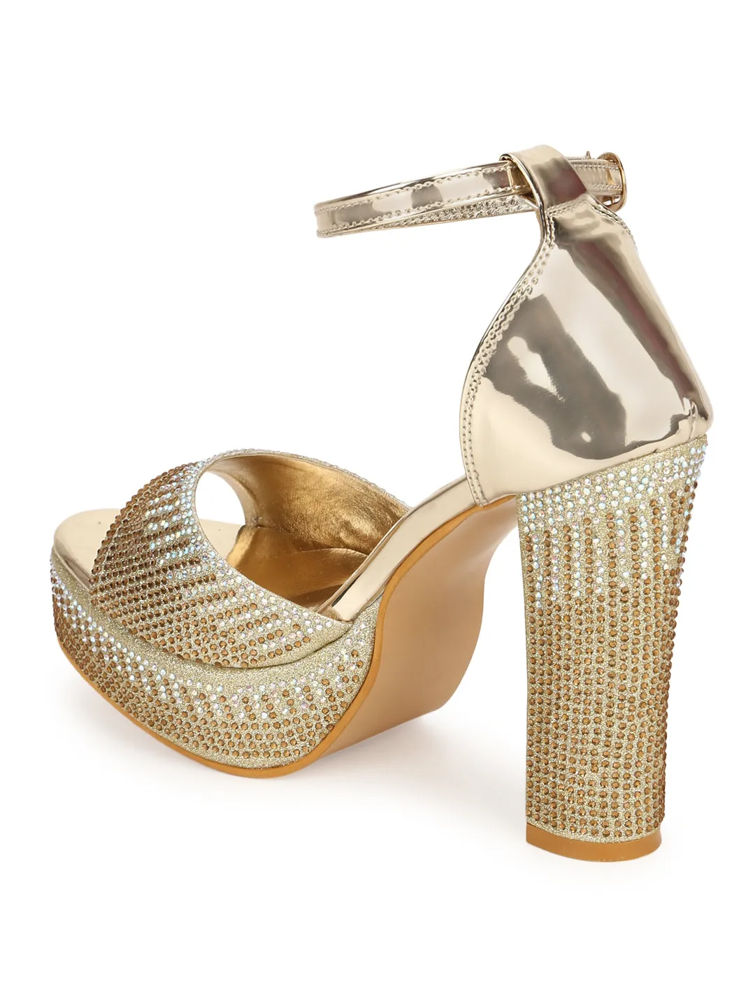 Gold Patent Glitter High Block Heel Sandals (TC-SLC-S8-GLD)