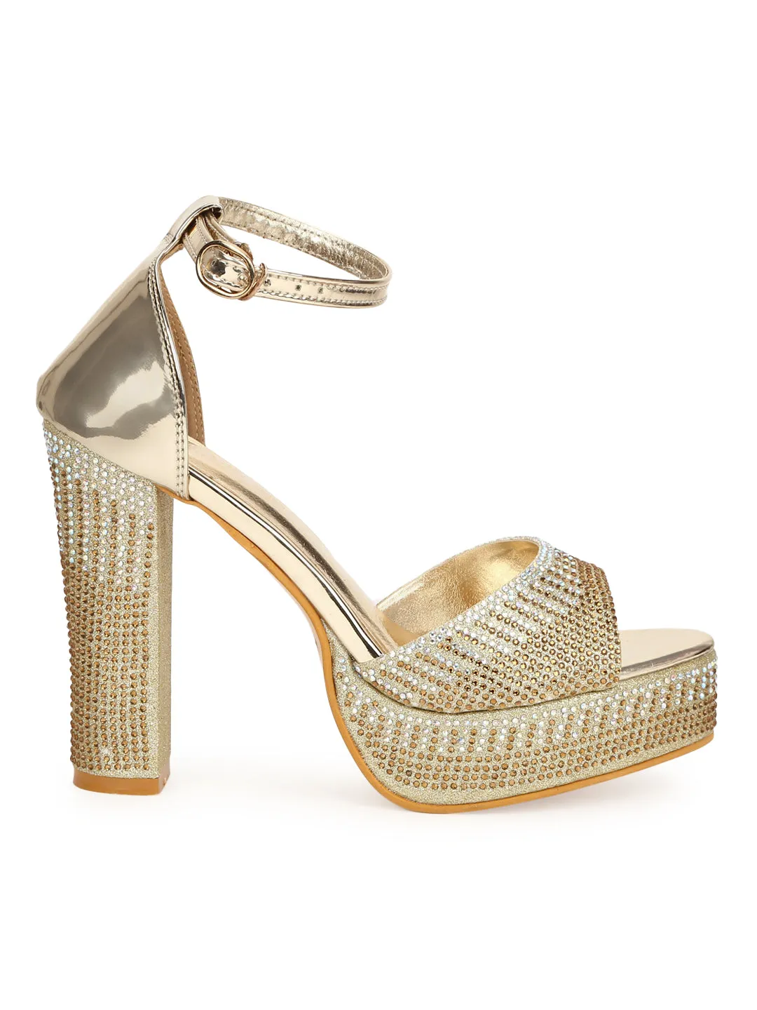 Gold Patent Glitter High Block Heel Sandals (TC-SLC-S8-GLD)