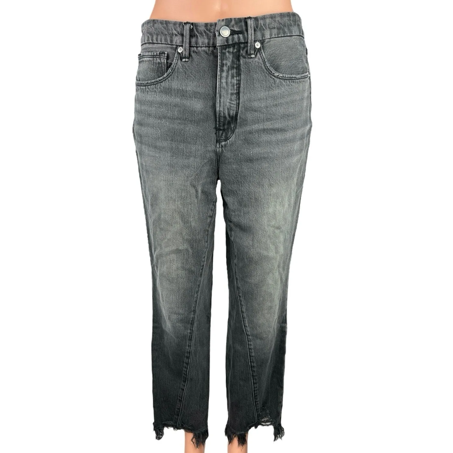Good American Good Vintage Gray Denim High Rise Raw Hem Straight Leg Jeans Sz 4