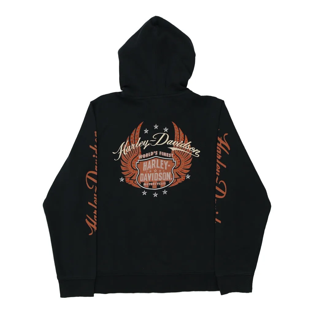 Harley Davidson Graphic Hoodie - Large Black Cotton Blend