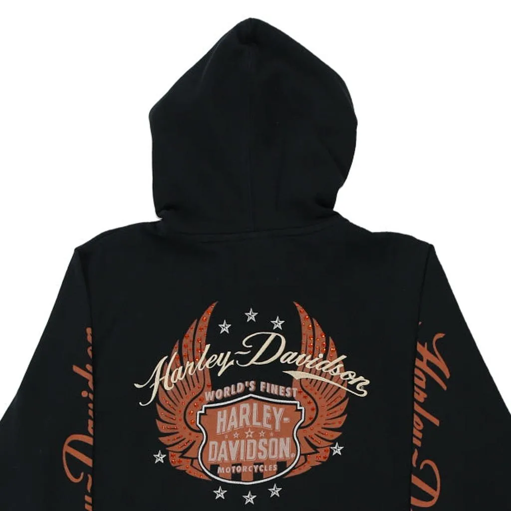 Harley Davidson Graphic Hoodie - Large Black Cotton Blend