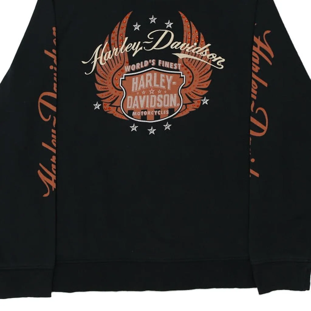 Harley Davidson Graphic Hoodie - Large Black Cotton Blend