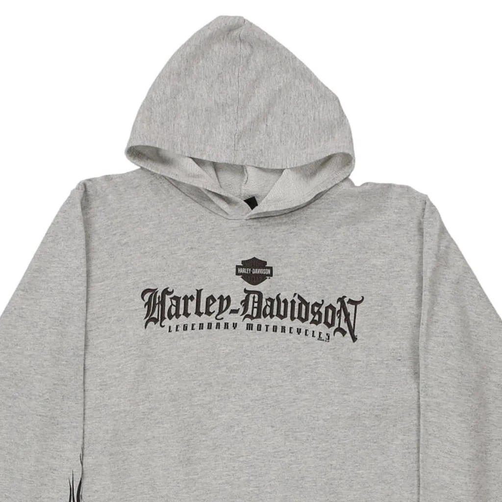 Harley Davidson Graphic Hoodie - Large Grey Cotton Blend