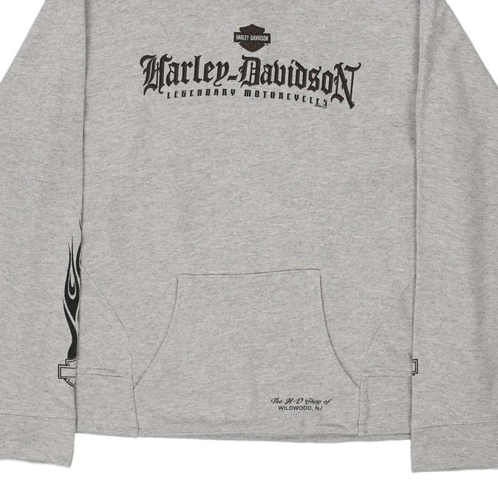 Harley Davidson Graphic Hoodie - Large Grey Cotton Blend