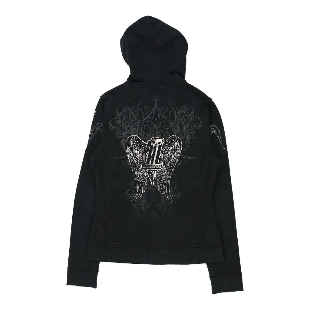 Harley Davidson Graphic Hoodie - Small Black Cotton Blend