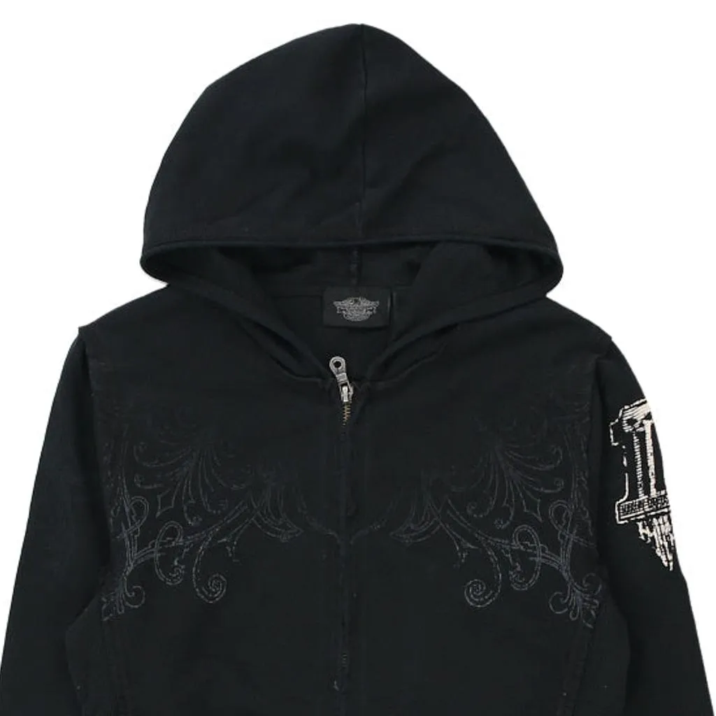 Harley Davidson Graphic Hoodie - Small Black Cotton Blend