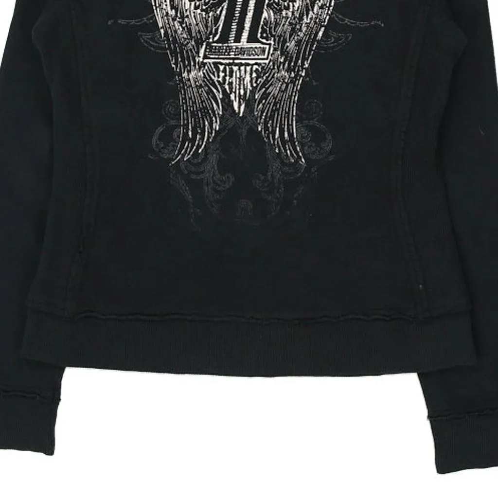 Harley Davidson Graphic Hoodie - Small Black Cotton Blend