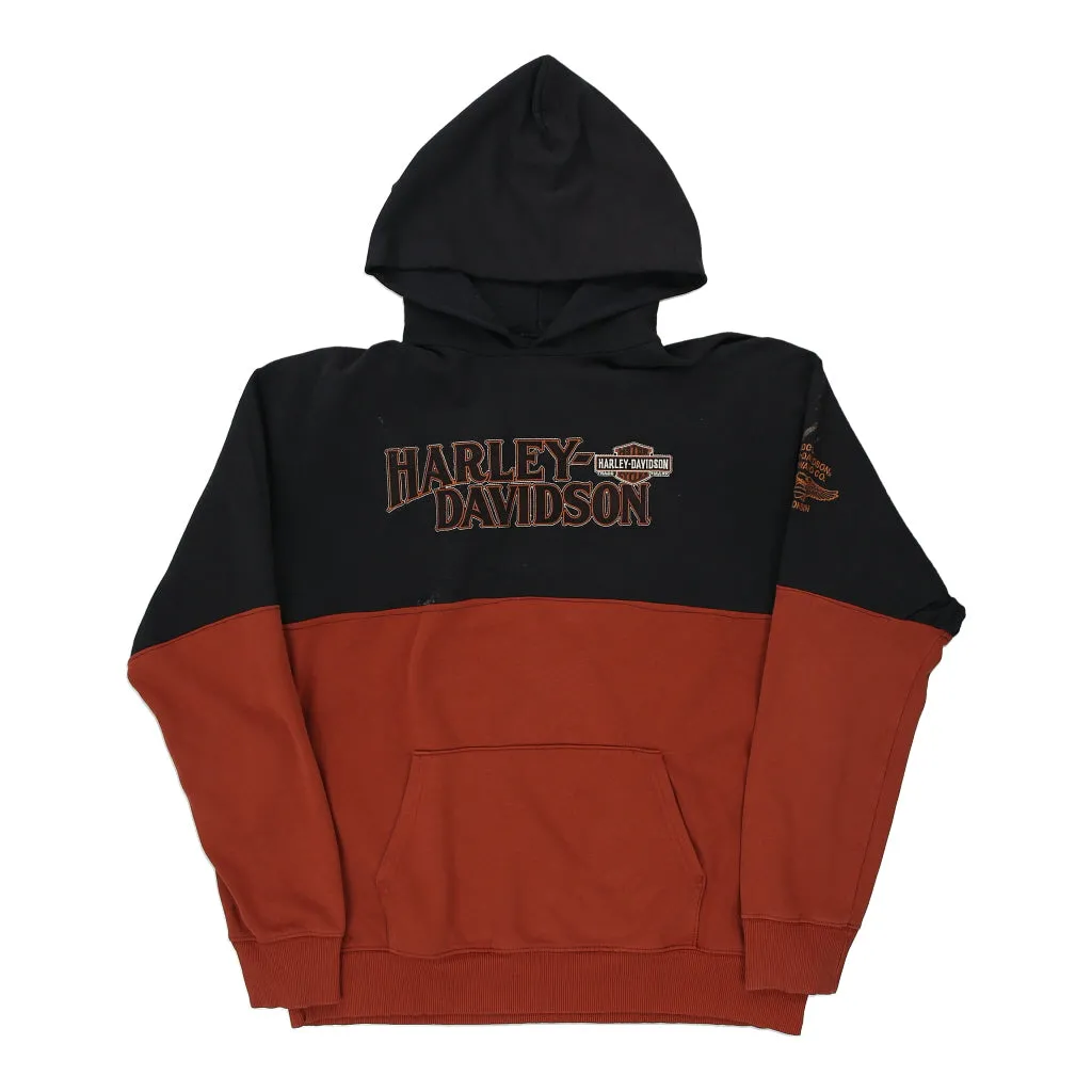 Harley Davidson Spellout Hoodie - Large Block Colour Cotton Blend