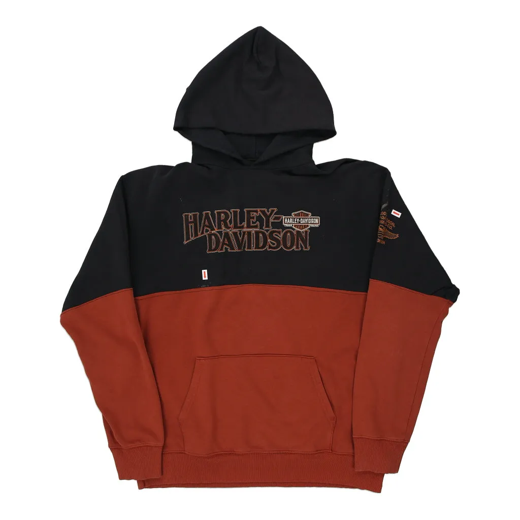 Harley Davidson Spellout Hoodie - Large Block Colour Cotton Blend