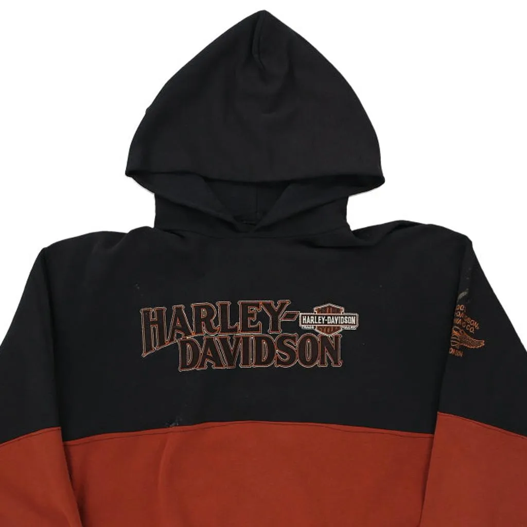 Harley Davidson Spellout Hoodie - Large Block Colour Cotton Blend