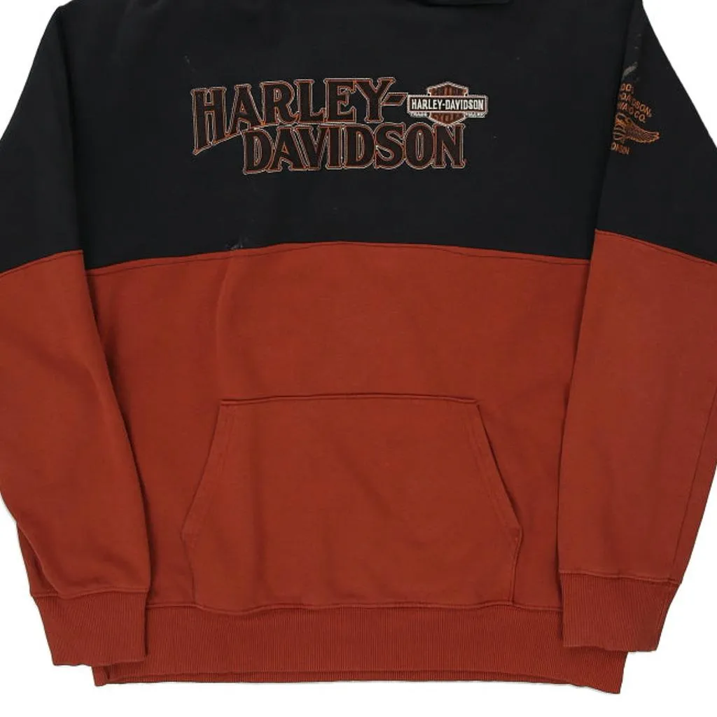 Harley Davidson Spellout Hoodie - Large Block Colour Cotton Blend