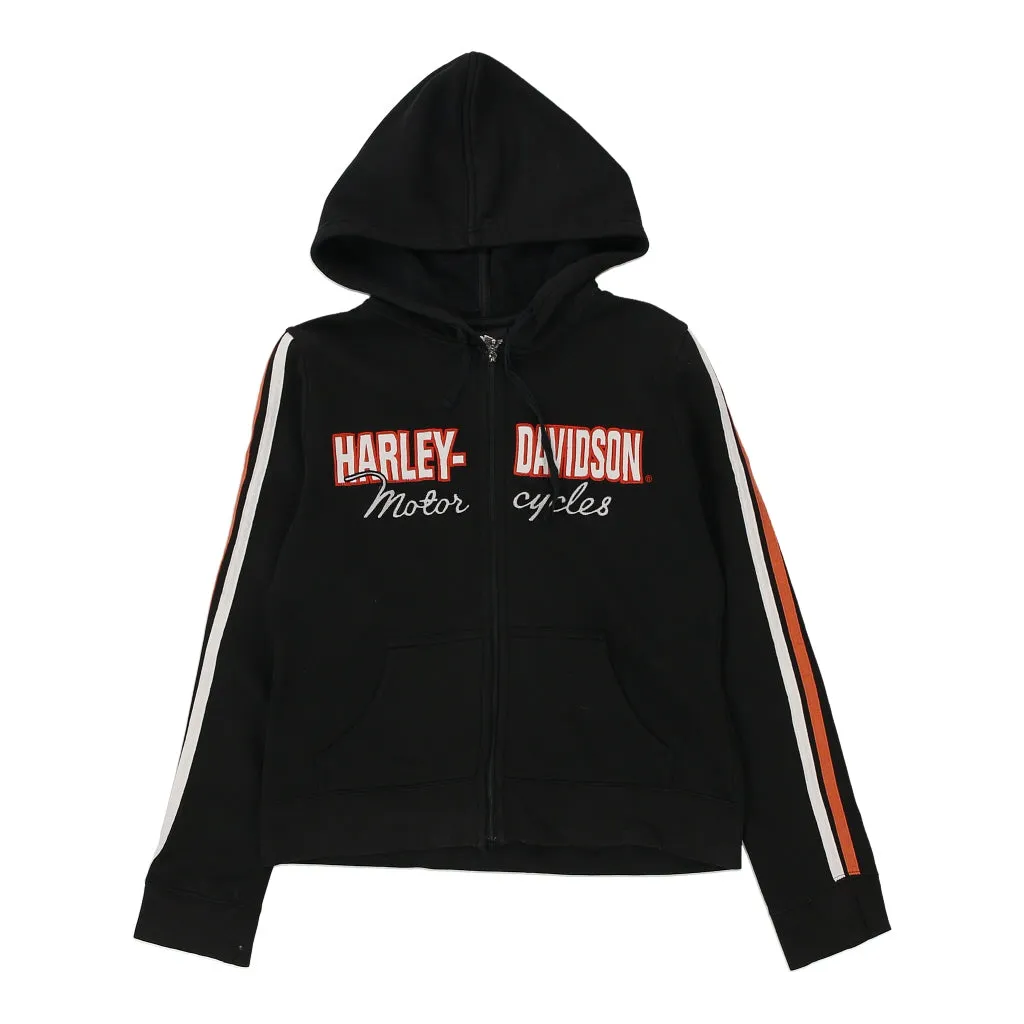 Harley Davidson Spellout Hoodie - Medium Black Cotton Blend