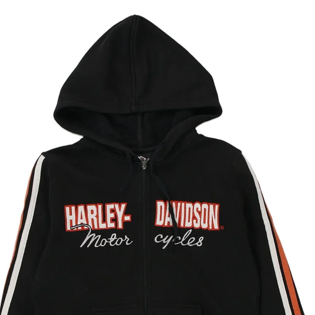 Harley Davidson Spellout Hoodie - Medium Black Cotton Blend