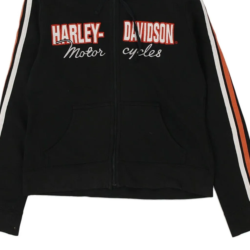 Harley Davidson Spellout Hoodie - Medium Black Cotton Blend