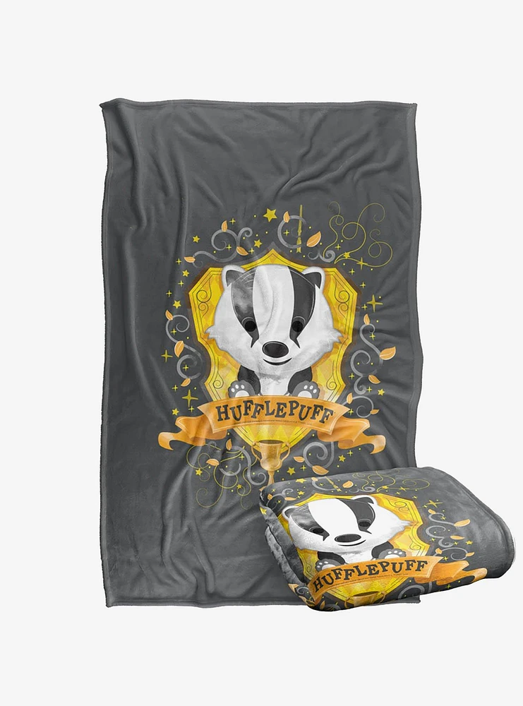 Harry Potter Watercolor Hufflepuff Crest 36x58" Throw Blanket