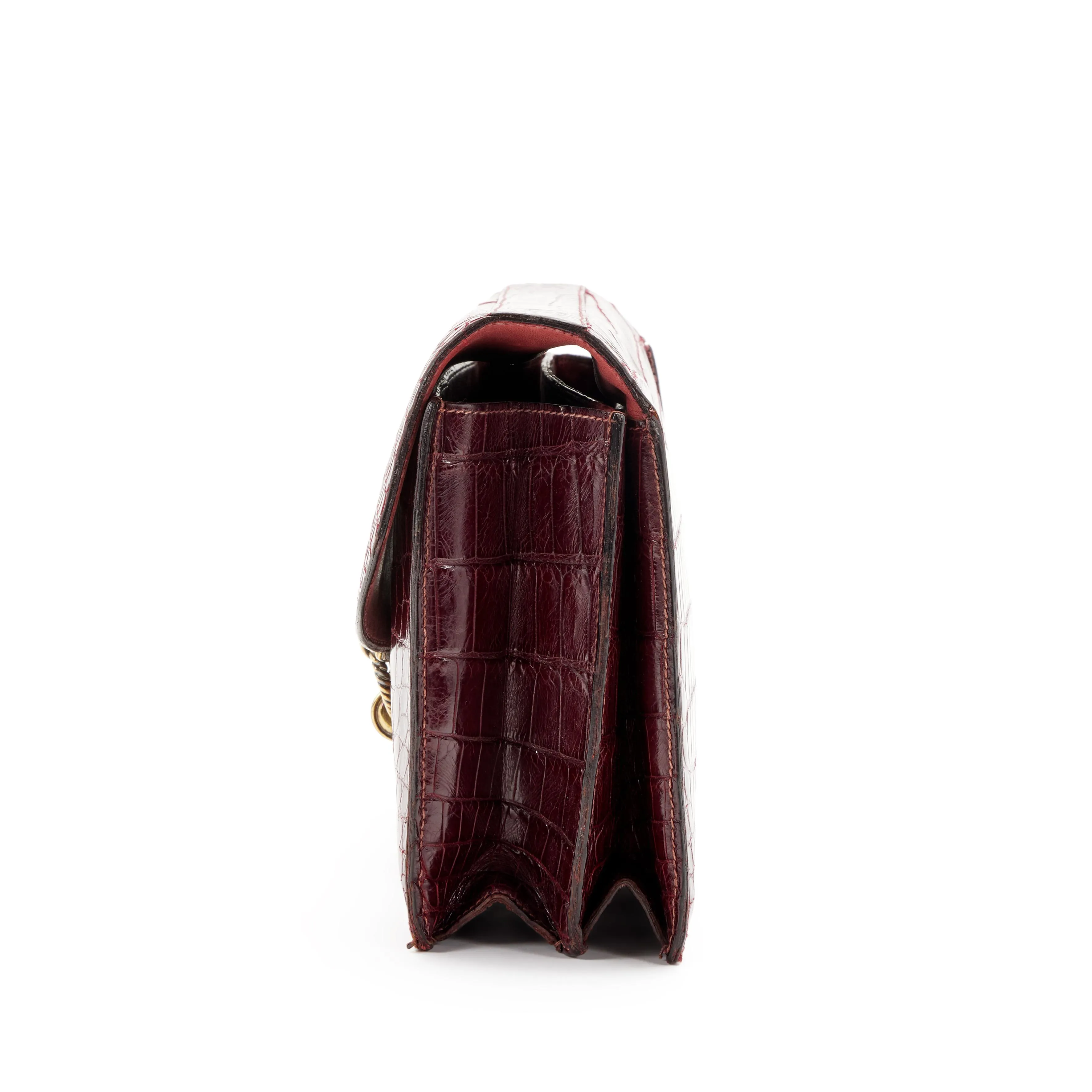 Hermès Burgundy Crocodile Cordeliere Clutch Gold Hardware, 1957