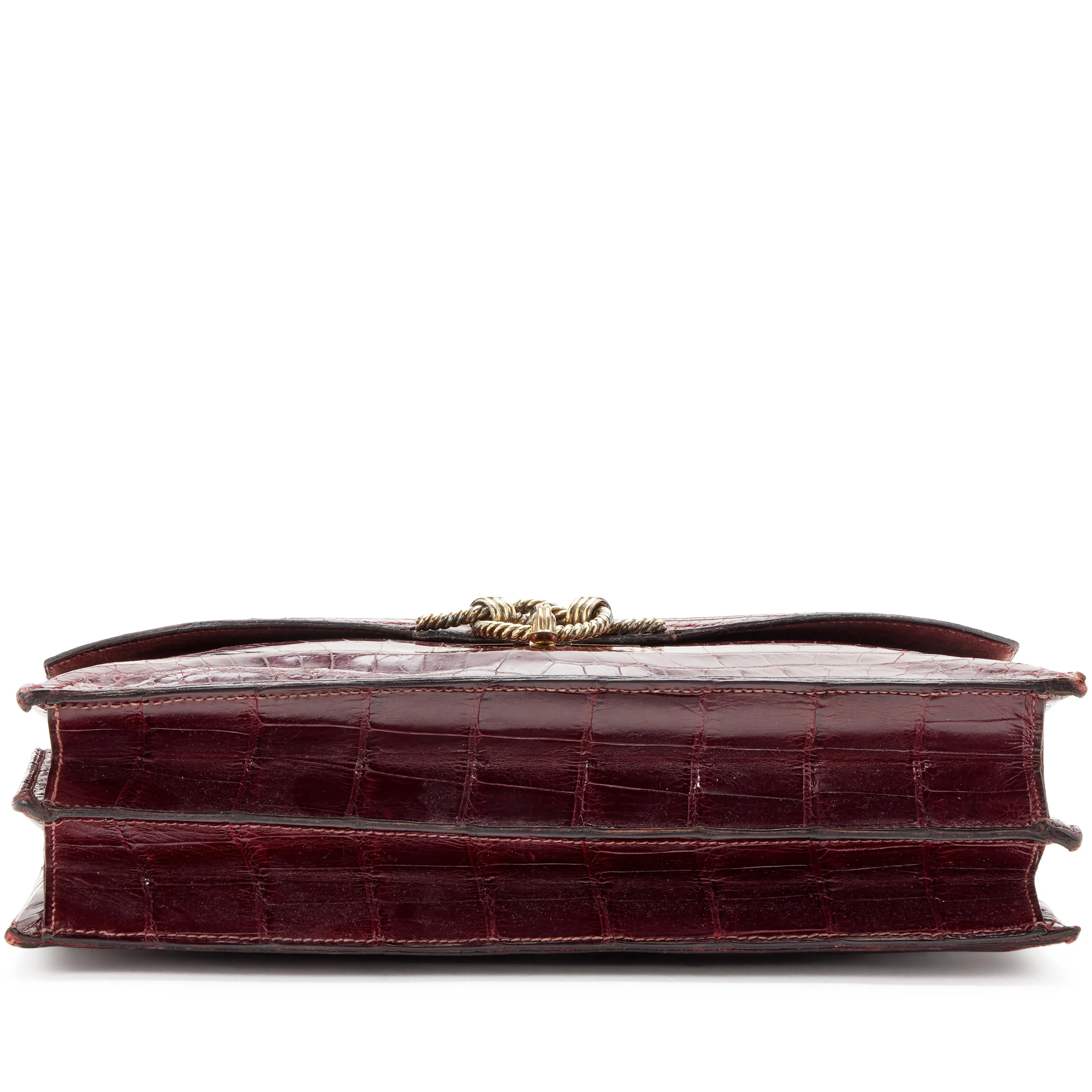 Hermès Burgundy Crocodile Cordeliere Clutch Gold Hardware, 1957