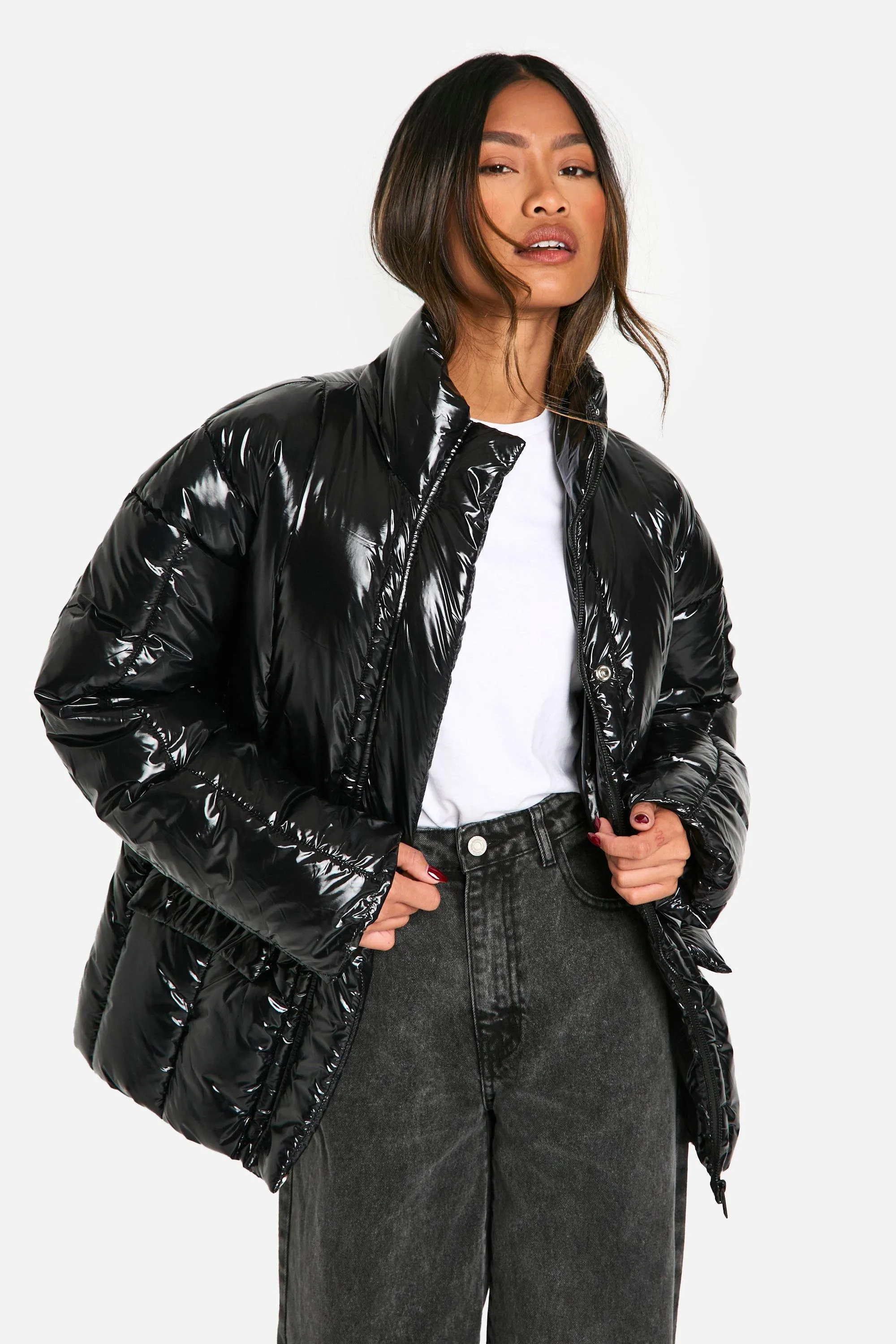 High Shine Belted Puffer Jacket