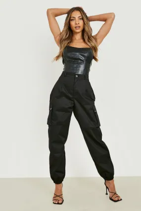 High Waist Woven Pocket Cargo Pants