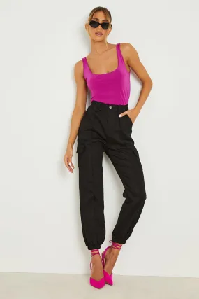 High Waisted Casual Woven Cargo Pants