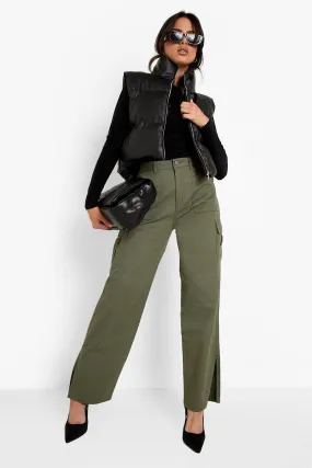 High Waisted Split Hem Cargo Pants