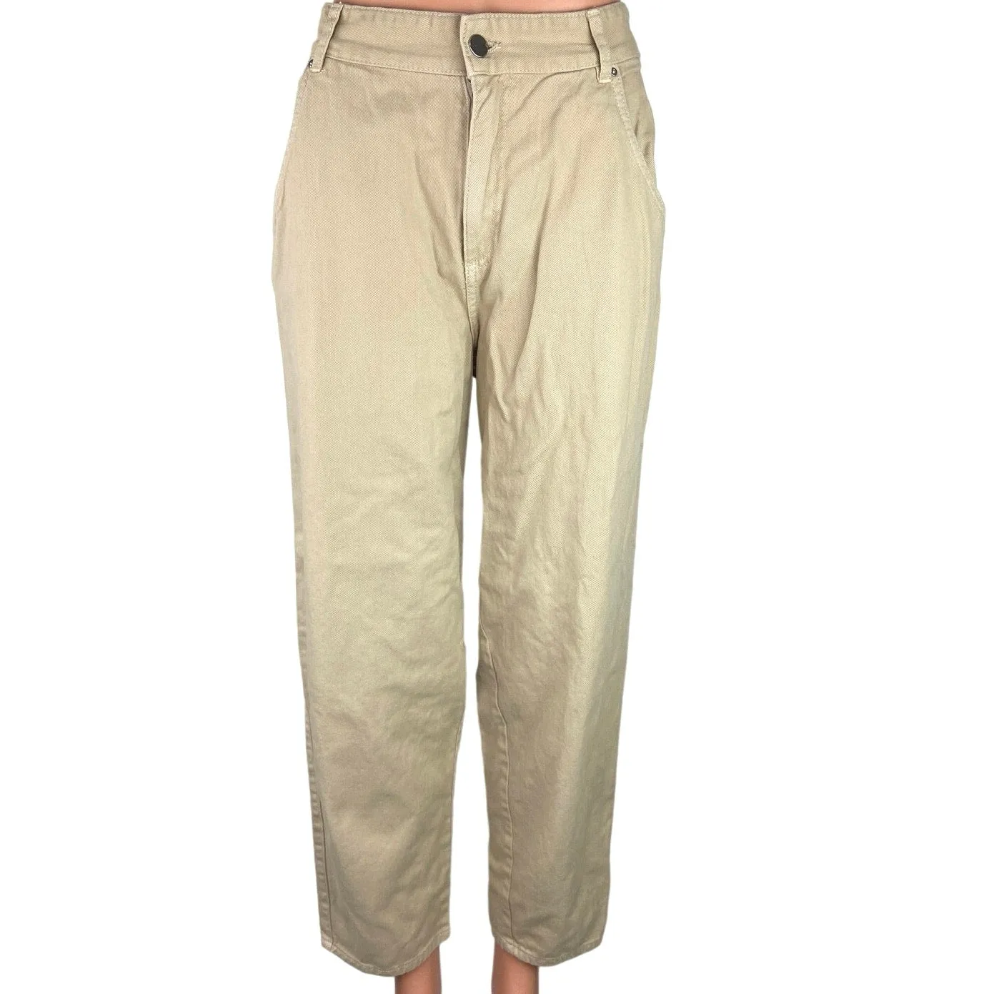 H&M NWT Cream High Rise Straight Leg Chino Pockets Casual Ankle Jeans Size 10