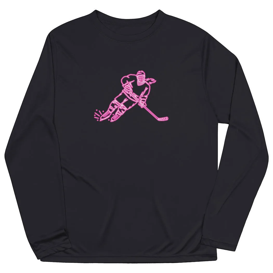Hockey Long Sleeve Performance Tee - Neon Hockey Girl 