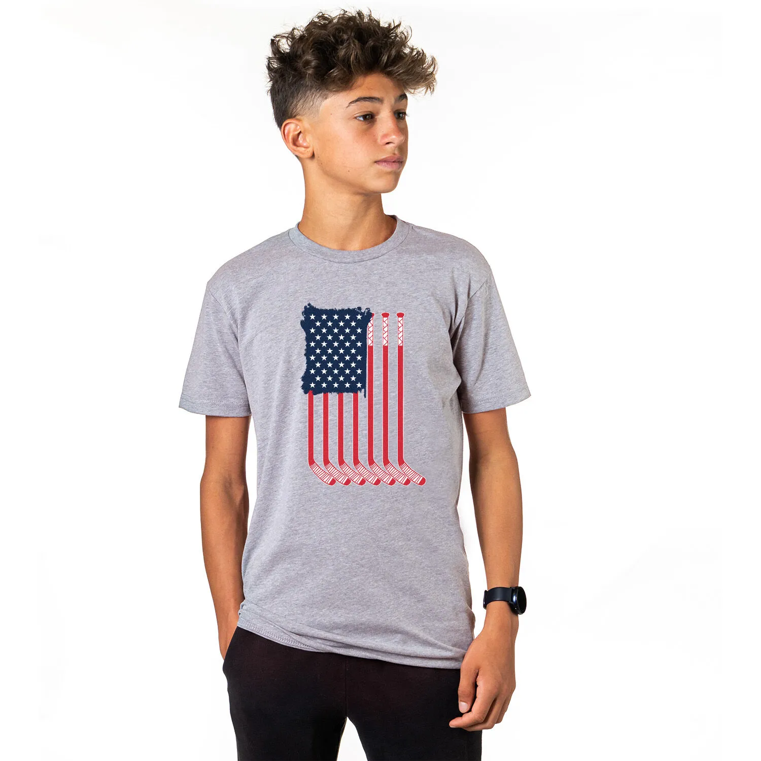 Hockey Short Sleeve T-Shirt - American Flag 