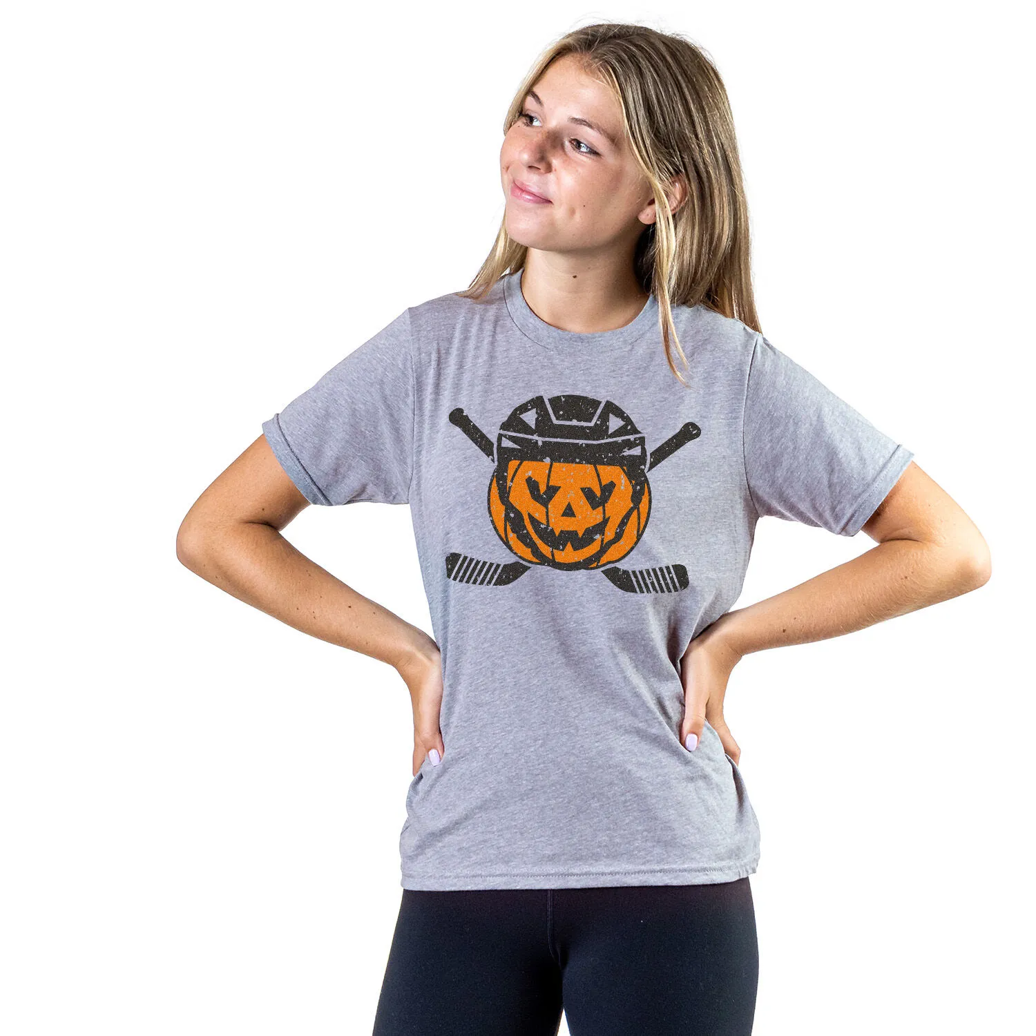 Hockey Short Sleeve T-Shirt - Helmet Pumpkin 