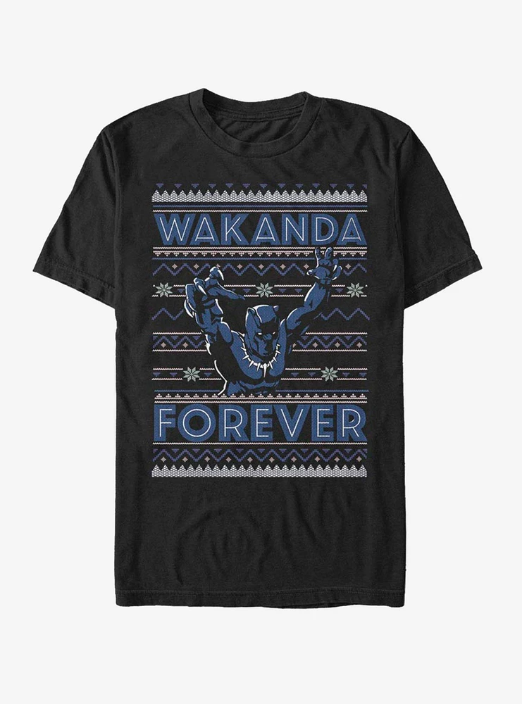 Hot Topic Marvel Black Panther Wakanda Forever Ugly Christmas T-Shirt