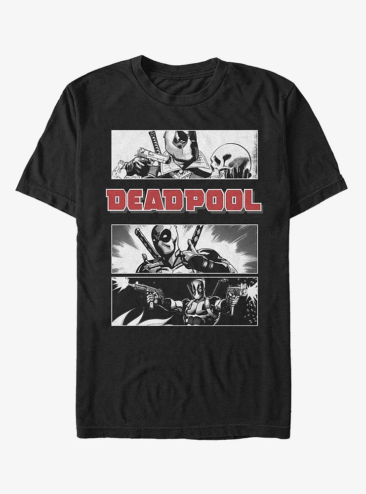Hot Topic Marvel Deadpool Grayscale Comic Panels T-Shirt