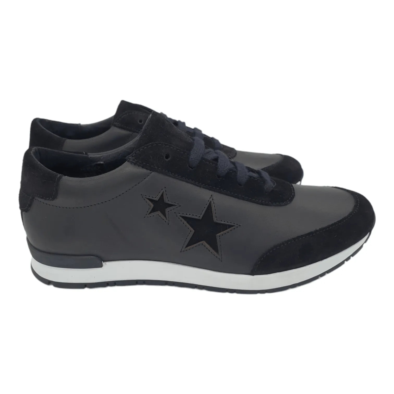Hush Black Leather Suede Star Trainers