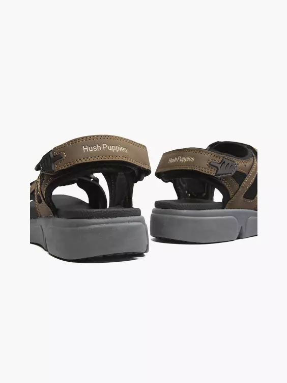 Hush Puppies  Mens Hush Puppies Castro Brown Triple Strap Sandals