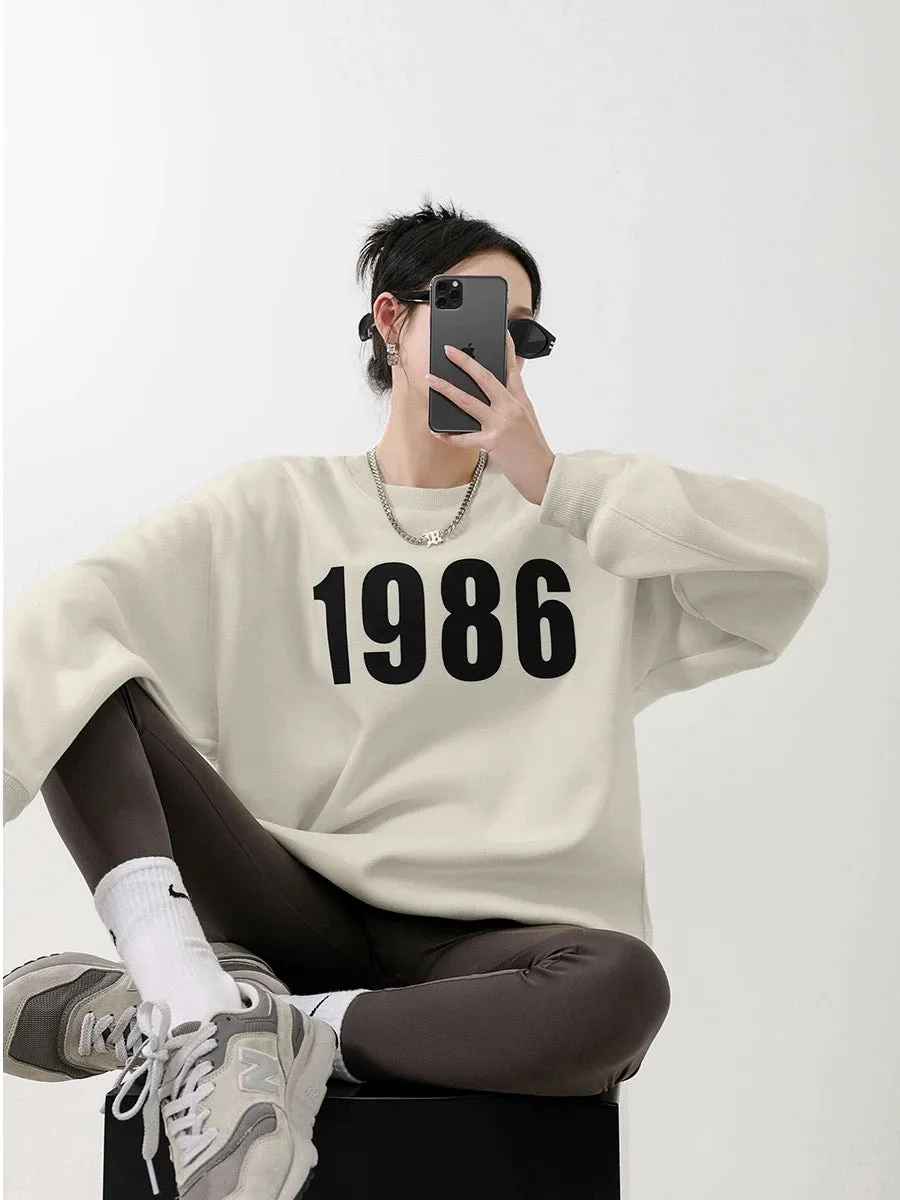 ICH MODE 400G Letter Round Neck Sweater Women's Basic Loose Jacket Solid Color American Street Versatile Top
