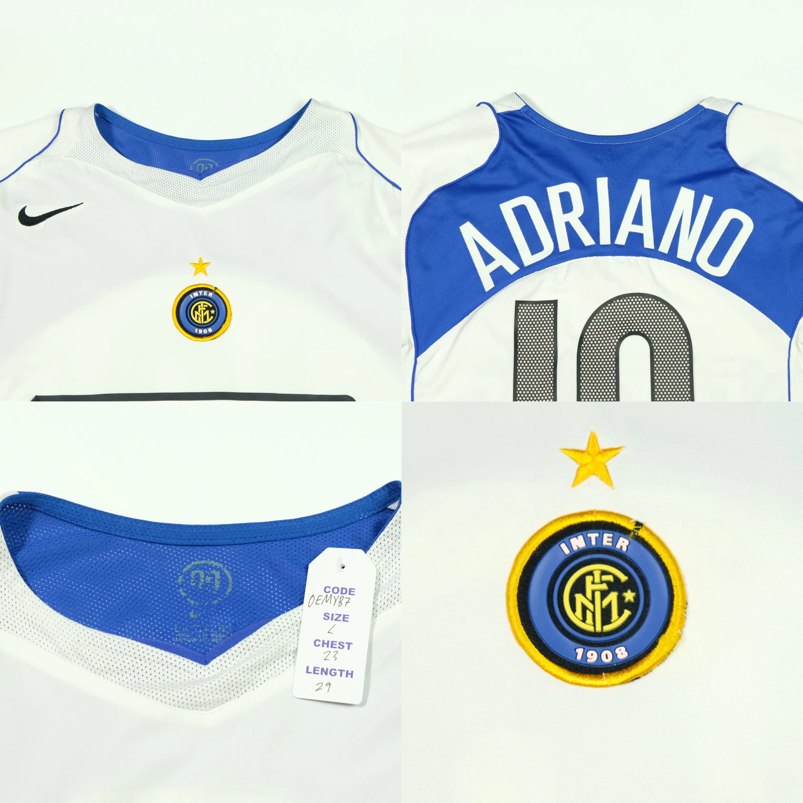 Inter Milan Nike Adriano 10 Original 2004/2005 Away Football Shirt Large