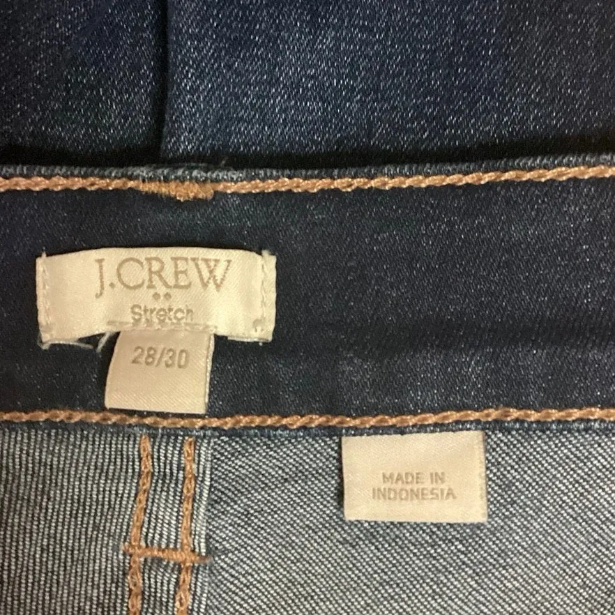 J. Crew Blue Denim Dark Wash Mid Rise Stretch Faded Skinny Jeans Size 28/30
