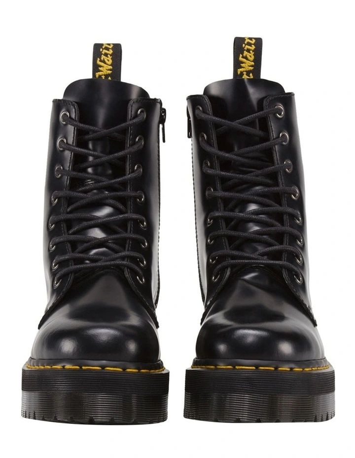Jadon 8 Eye Polished Smooth Black Leather Platform Boot