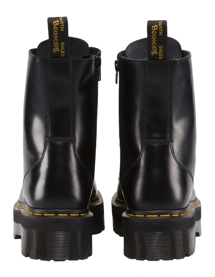Jadon 8 Eye Polished Smooth Black Leather Platform Boot