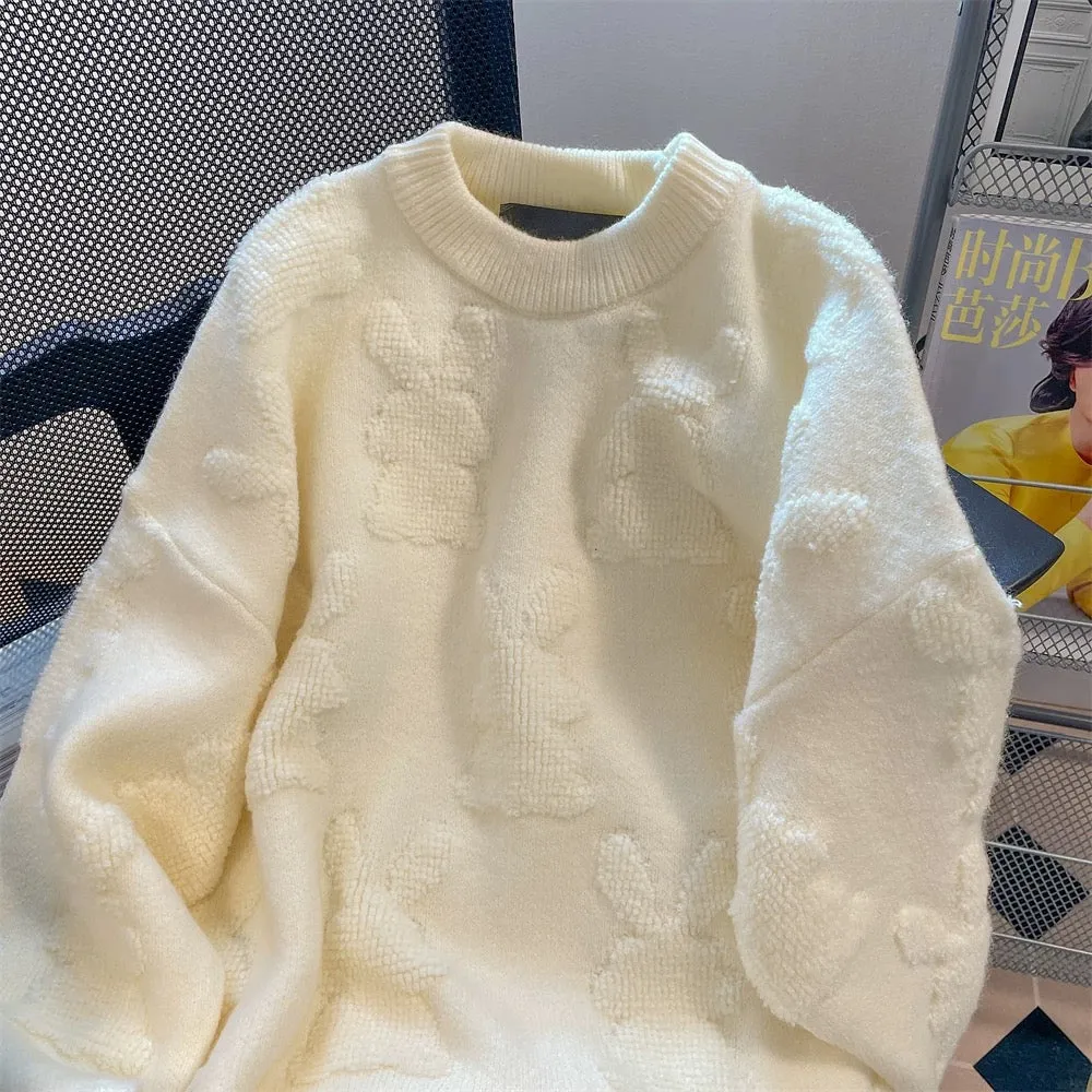 Japanese style cute rabbit jacquard sweater for men and women autumn and winter loose bf lazy style soft glutinous knitted sweat