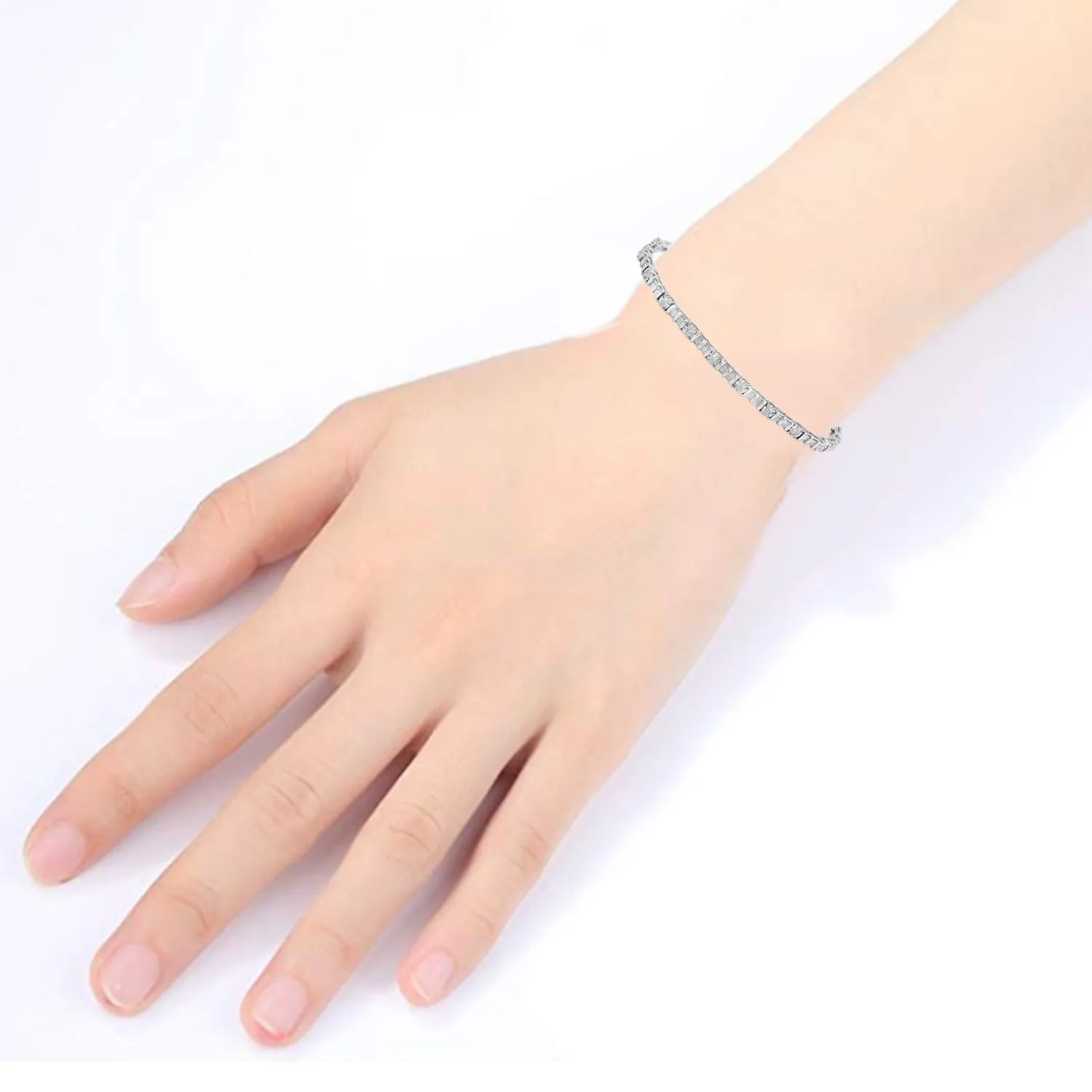 Jewelili 10K White Gold With 2.00 CTTW White Diamonds Tennis Bracelet