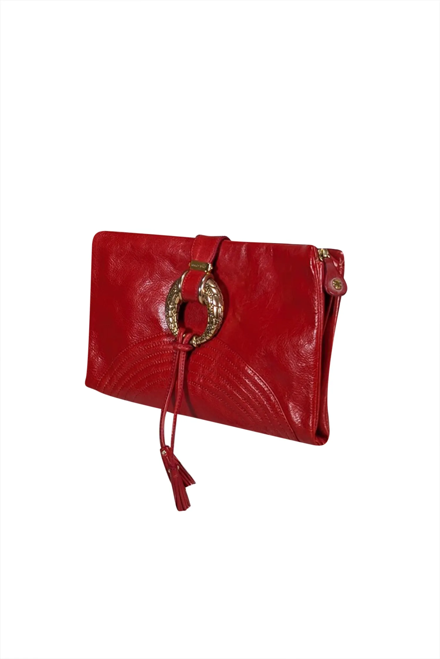Jimmy Choo - Red Leather O Ring Hardware Clutch Bag