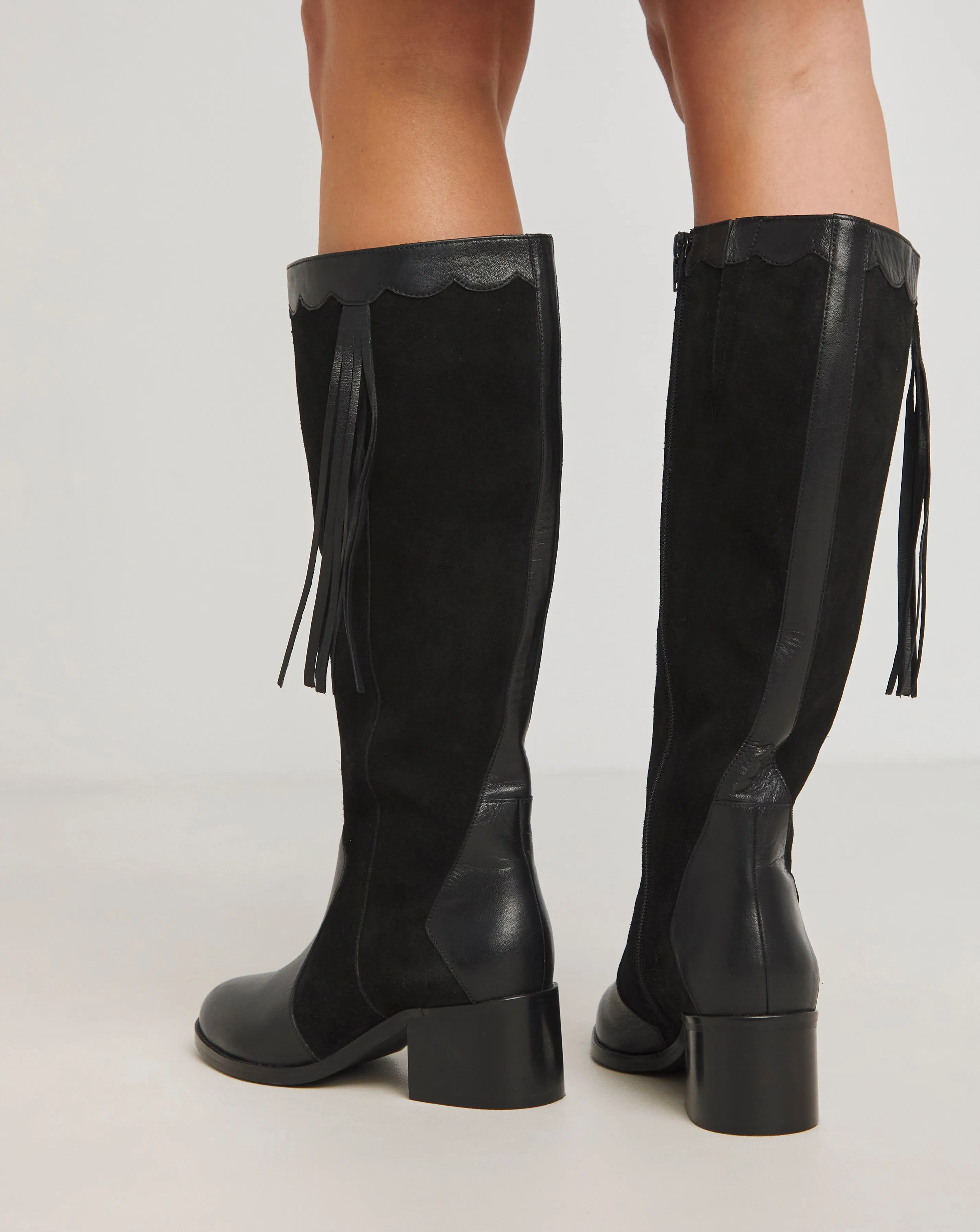 Joe Browns Knee High Riding Boot With Patch Work Detail EEE Fit Super Curvy Calf