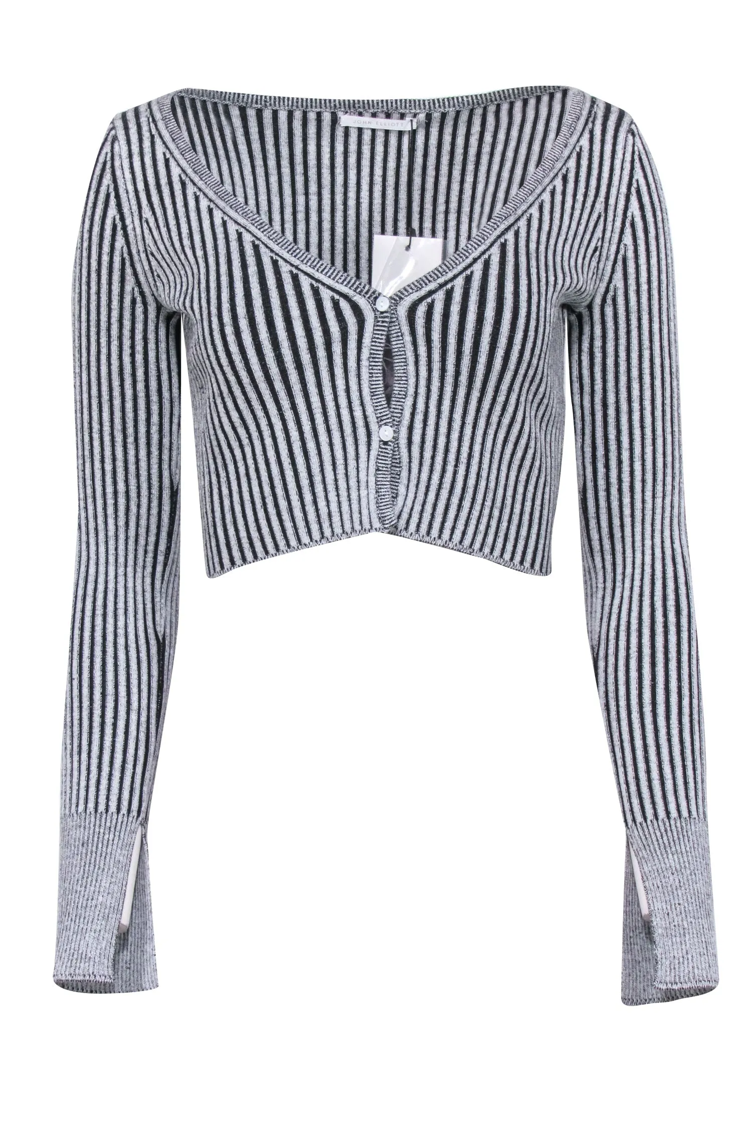 John Elliott - Charcoal Silk & Cotton Blend Rib Cropped Cardigan Sz M