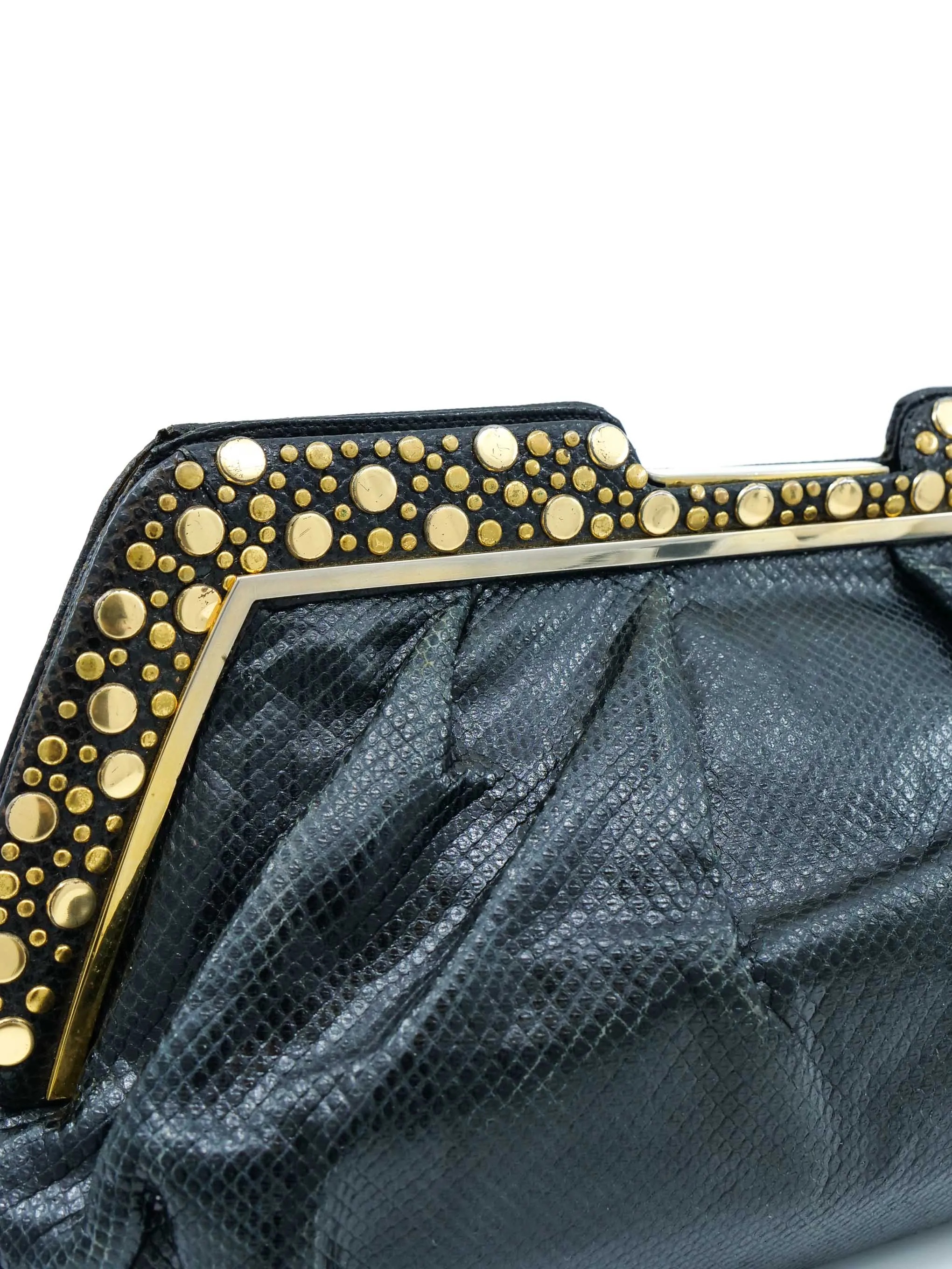 Judith Leiber Studded Convertible Snakeskin Clutch