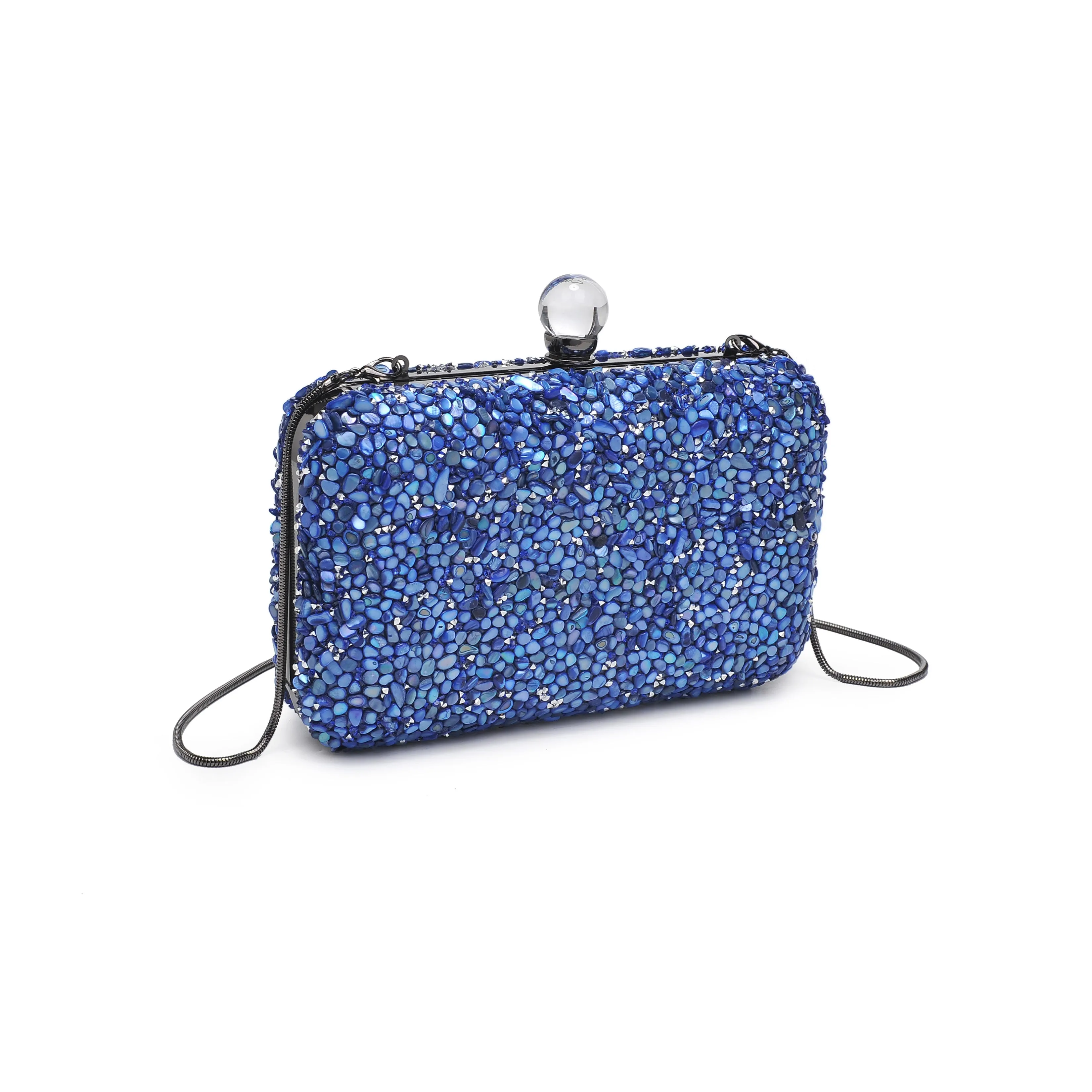 Juni Clear Closure Beaded Clutch - Blue