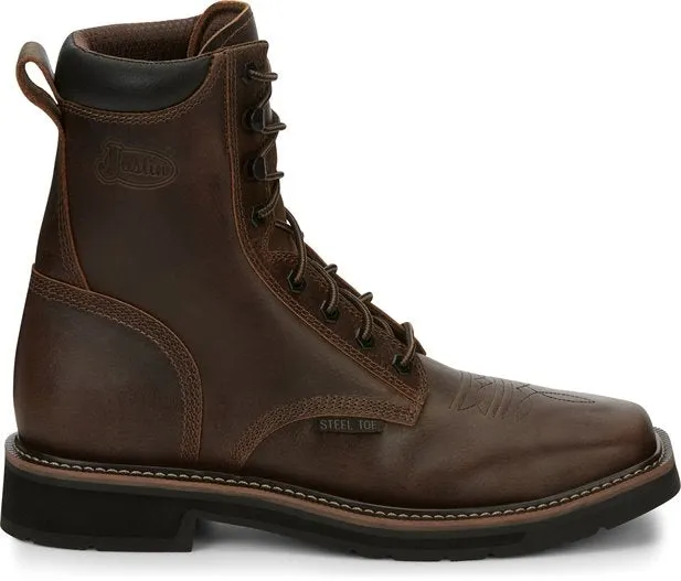 Justin Men's 8 Pulley Lace-up Work Boot - Square Steel Safety-Toe