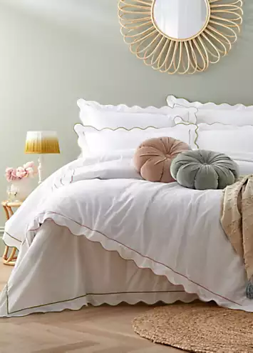 Kaleidoscope Green Scalloped 100% Cotton 200 Thread Count Duvet Cover Set | Kaleidoscope