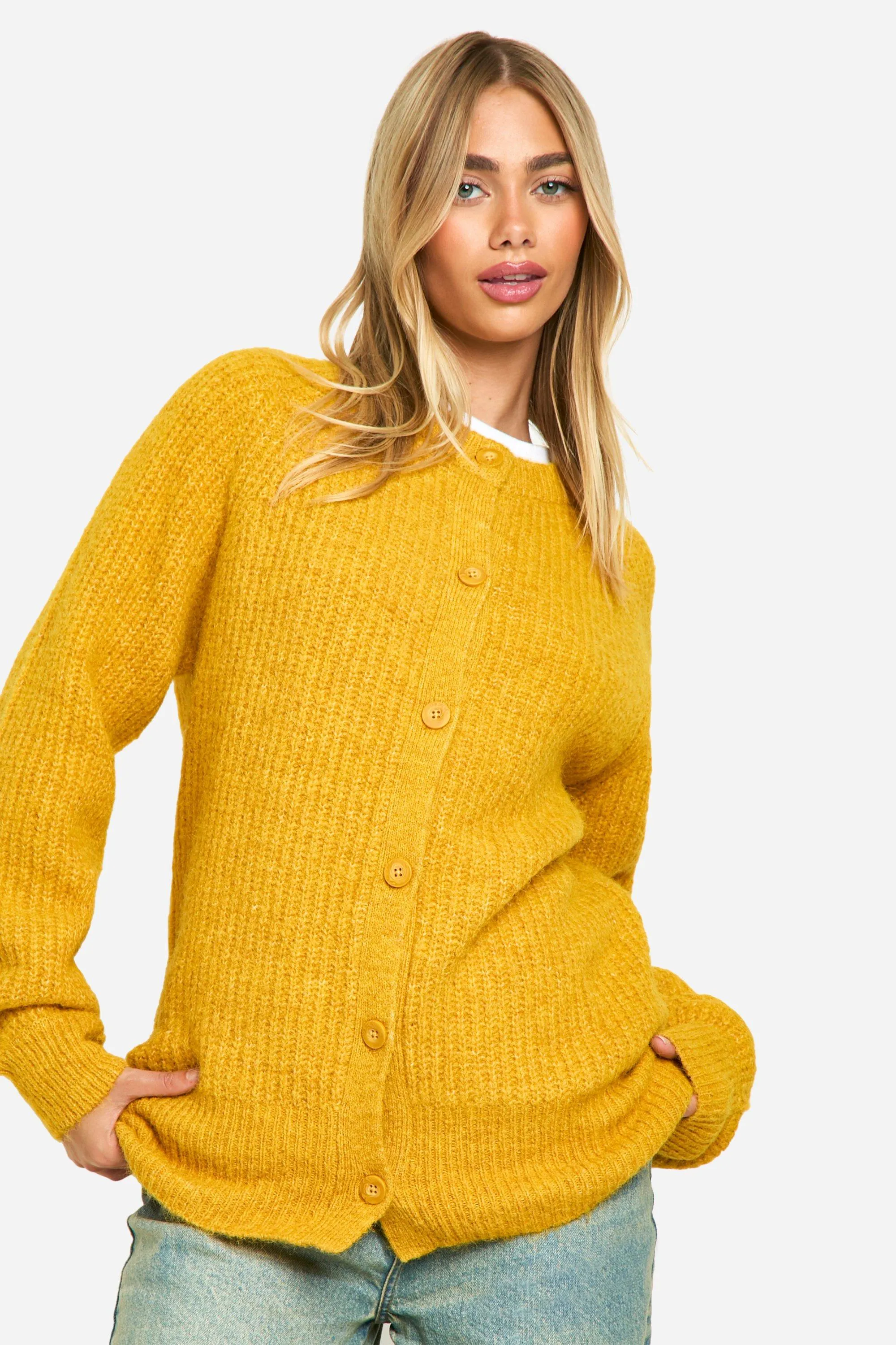 Knitted Oversized Boxy Button Front Cardigan