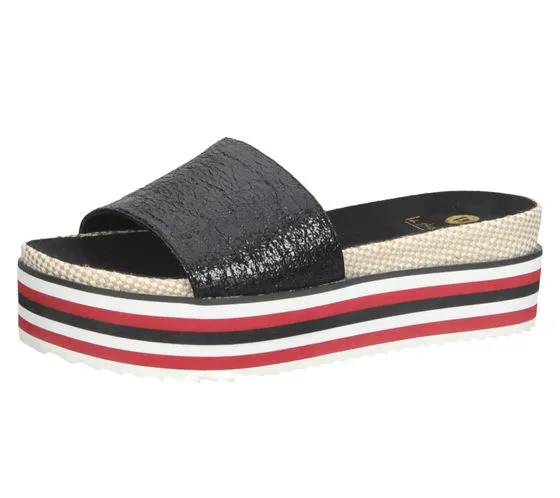 La Strada mules femme à semelle rayée chaussures d été aspect métallisé 1802031-1401 Noir